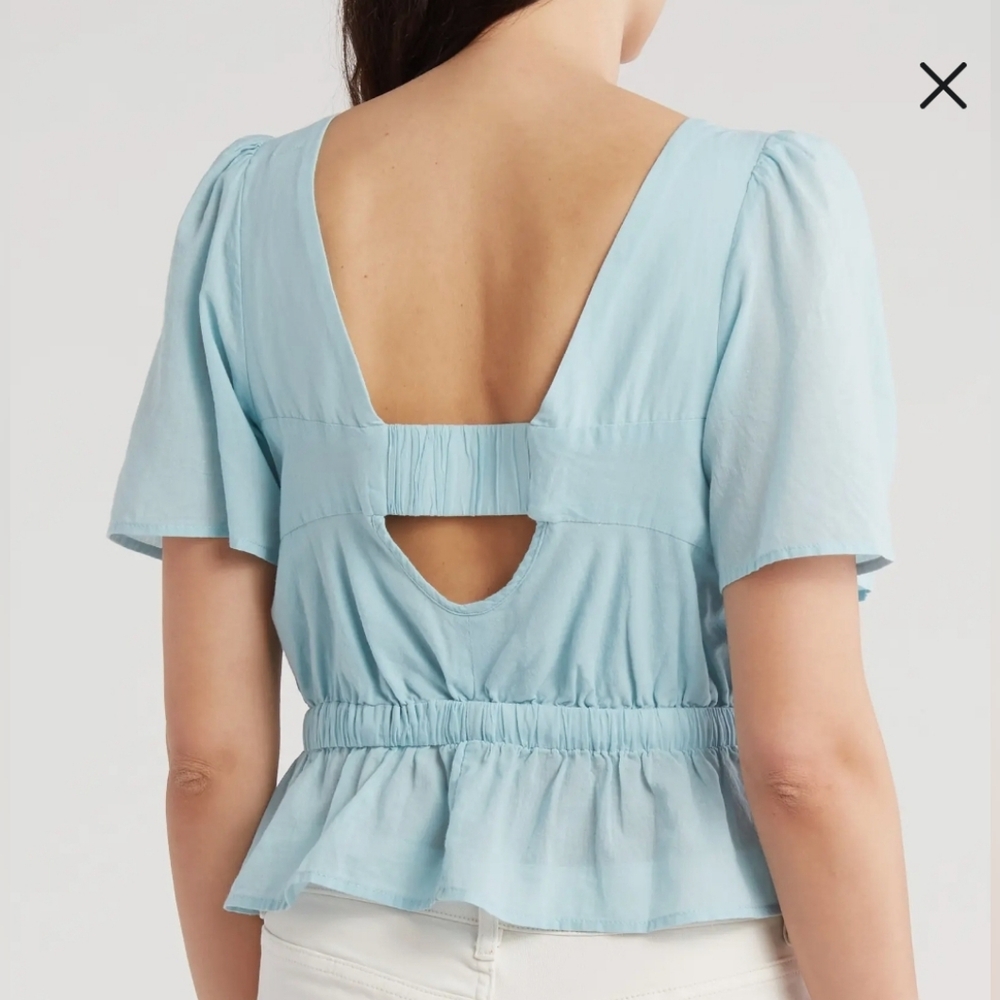 7 FOR ALL MANKIND Light Blue Vneck Cotton Crop Top NEW - Picture 2 of 7
